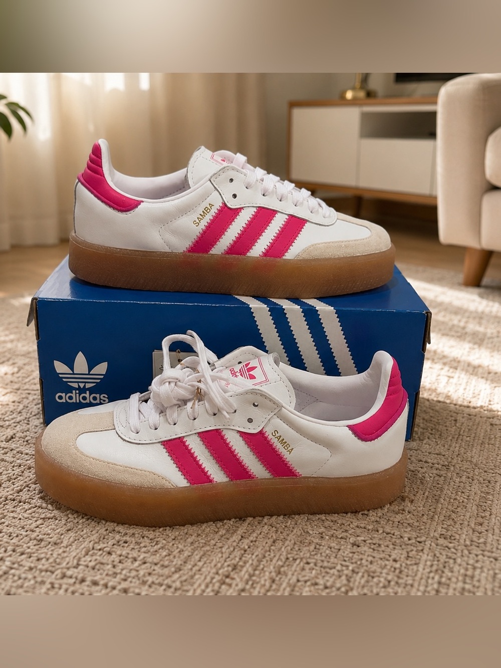 adidas Originals Sambae J cloud  White  shock Pink gold metallic Sneakers JP9532
